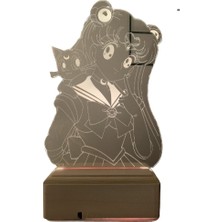 Modiwa Design Sailor Moon Usagi Tsukino 16 Renk Uzaktan Kumandalı 3D Ahşap Gece Lambası Hediyelik