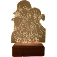Modiwa Design Sword Art Online Kirito And Asuna 16 Renk Uzaktan Kumandalı 3D Ahşap Gece Lambası Hediyelik