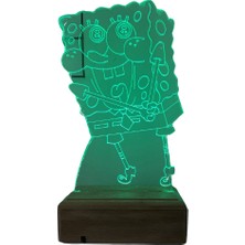 Modiwa Design SüngerBob KareŞort 16 Renk Uzaktan Kumandalı 3D Ahşap Gece Lambası Hediyelik