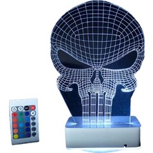 Modiwa Design Punisher Kuru Kafa 16 Renk Uzaktan Kumandalı 3D Ahşap Gece Lambası Hediyelik