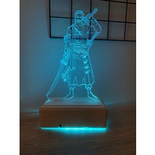 Modiwa Design One Piece Rononoa Zoro 16 Renk Uzaktan Kumandalı 3D Ahşap Gece Lambası Hediyelik