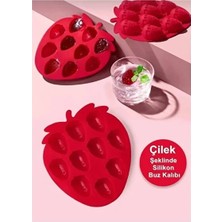 CATEKSSS Pratik Çilek Şeklinde Silikon Buz Kalıbı | Silikon Yapışmaz Buzluk Çilek Buz Kalıbı Silikon