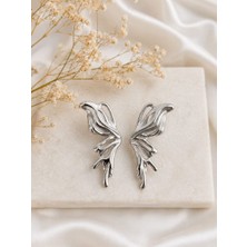 cm Jewelry Kelebek Detaylı Gümüş Renk Çelik Küpe