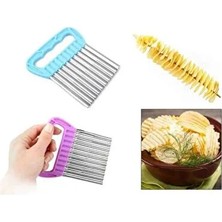 CATEKSSS Tutma Saplı Cips Şekilli Sebze Meyve Havuç Patates Dilimleyici Alet Çelik
