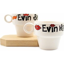 Maxi Trendy Evin Hanımı & Evin Beyi 2'li Espresso Bardak Seti - Hediye Seramik Fincan
