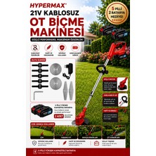 Hypermax Şarjlı Çim Biçme Makinesi Tırpan 2x Batarya Akü