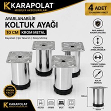 Karapolat 10 cm Ayarlanabilir Mobilya Kanepe Baza Koltuk Metal Destek Yükseltici Ayağı Krom Ayakları 4 Adet Vida Dahil