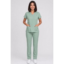 Deniz İş Kadın V Yaka Yarasa Kol Renk Seçenekli Esnek Pamuklu Linda Kumaş Scrubs Takım
