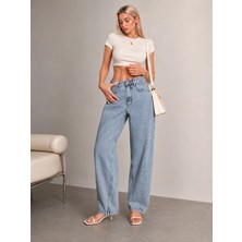 Shevega Kadın Yüksek Bel Geniş Paça Bol Kesim Tint Yıkama Baggy Jeans Salaş Kot Pantolon