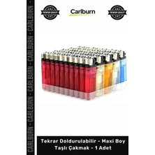 Carlburn #çakmak Şeffaf Gövdeli Gazlı Renkli Taşlı Çakmak Tekrar Doldurulabilir Maxi Boy - 1 Adet