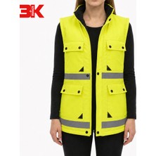 3k Mağaza Reflektörlü Çok Cepli Fosforlu Sarı Iş Yeleği – Fermuarlı