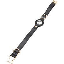 Gerçek Deriden El Yapımı Köpek Tasması, Apple Airtag Uyumlu Yuva, 50CM Ayarlanabilir Ölçü, Parlak Siyah