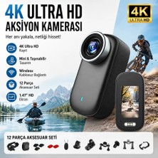 Azurtech 4K Ultra Hd Mini Aksiyon Kamerası – 1.47” Hd Ekranlı Taşınabilir Wireless Vlog Kamera, 180° Döner Lens, Kablosuz Bağlantı, Fotoğraf