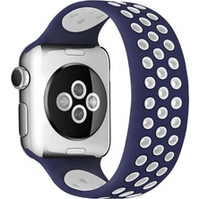 Alvera Watch 42MM Ayarlı Delikli Silikon Kordon - Lacivert-Beyaz