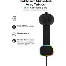 Azurtech Fhd-15 360° Kablosuz 15W Şarj Mıknatıslı Torpido Için Rgb Işıklı Araç Içi Telefon Tutucu