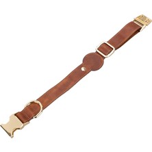 Gerçek Deriden El Yapımı Köpek Tasması, Apple Airtag Uyumlu Yuva, 50CM Ayarlanabilir Ölçü, Antik Taba