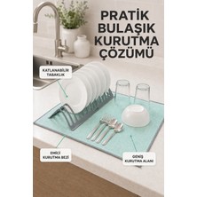 Deyhome Katlanabilir Bulaşık Kurutma Seti Mikrofiber Kurutma Bezi ve Plastik Tabaklık