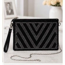 Raksin Kadın Taş Detaylı Portföy Çanta – Zincir Askılı Abiye Clutch Siyah