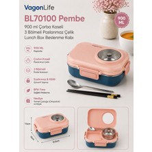 Vagonlife BL70100 Pembe 900 ml Çorba Kaseli 3 Bölmeli Paslanmaz Çelik Lunch Box Beslenme Kabı