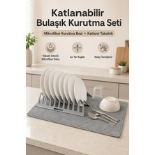 Deyhome Katlanabilir Bulaşık Kurutma Seti Mikrofiber Kurutma Bezi ve Plastik Tabaklık