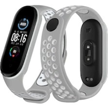Alvera Mi Band 6 Spor Delikli Kordon - Gri-Kırmızı