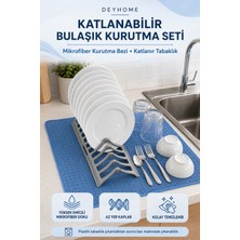 Deyhome Katlanabilir Bulaşık Kurutma Seti Mikrofiber Kurutma Bezi ve Plastik Tabaklık