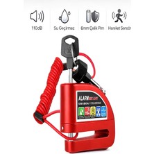 Azurtech Hatırlatma Kablolu Kalite 110DP Alarm'lı Su Geçirmez 7mm Çelik Pim Motor Motosiklet Kilidi Disk Firen Kilit