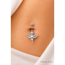 Sacce Scarves & Accessories Sacce Scarves&Accessories Çelik Melek Figürlü Göbek Piercing Gümüş Renk