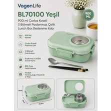 Vagonlife BL70100 Yeşil 900 ml Çorba Kaseli 3 Bölmeli Paslanmaz Çelik Lunch Box Beslenme Kabı