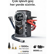Azurtech 12.000MAH 150PSI Akü Takviyeli Hava Kompresörü Lastik Şişirme Pompası LED Işıklı Oto Motosiklet Bisiklet Şarjlı Hava Basma Cihazı
