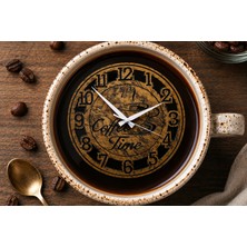 VM Tasarım Dekoratif Cnc Kesim 38 cm Ahşap Mutfak Duvar Saati - Coffee Time Konseptli Kahverengi