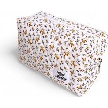 1001 Makyaj Çantası | Makeup Bag | Kapitone Bakım Seyahat Kozmetik Çantası (Beyaz-Sarı)