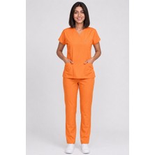 Deniz İş Kadın V Yaka Yarasa Kol Renk Seçenekli Esnek Pamuklu Linda Kumaş Scrubs Takım