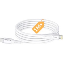 1001 Wahoo Type C-Lightning 27WATT Pd Hızlı Şarj Kablosu (Beyaz/gümüş Metal) (100 Cm)
