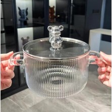 1001 Borosilikat Cam Tencere 1700ML Isıya Dayanıklı Figürlü Kulp