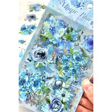 1001 Kolbi Craft 6 Sayfa 60 Adet Şeffaf Büyük Mavi Çiçek Sticker Bullet Journal Scrapbook Laptop Aja