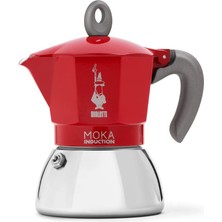 1001 Moka Indüksiyon Kırmızı: 4 Cups Ocak Üstü Espresso Pişirici - 150ML - Alt Hazne: Dış Pasla