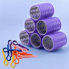 1001 Croc 1215 Büyük Boy Bigudi 6lı + Saç Pensi 10LU (Cırtlı - Yapışkanlı Bigudi) Mor