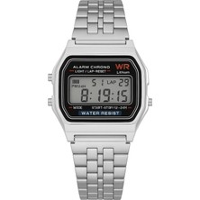 1001 Retro Dijital Kol Saati – Metal Kordon, Kare Kasa, Alarm & Kronometre, LED Işık, 12/24 Saat, Su