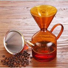 1001 Premium Amber Borosilikat Cam Kahve Demleme Sürahisi 600ML Isıya Dayanıklı Chemex Tarzı Manuel