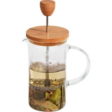 1001 Bambu Kapaklı Cam French Press – Isıya Dayanıklı Çay ve Kahve Demliği, 600 ml Şeffaf Cam, P