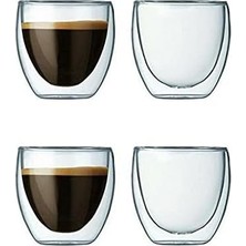 1001 Needd Çift Katmanlı Espresso Cam Bardak Seti 4'lü 80 ml | Borosilikat Cam, Isı Yalıtımlı Doub