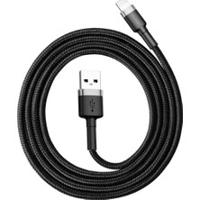 1001 Cafule Serisi, 2.4 A Usb-A & Lightning Şarj Kablosu & Data Aktarım Kablosu, 1 Metre, Gri - Siyah