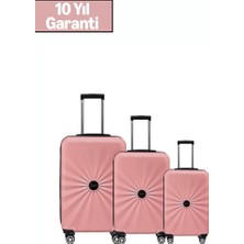 1001 3'lü Valiz Seti Polikarbon Valiz 4x2 Teker 1809 (Rose)