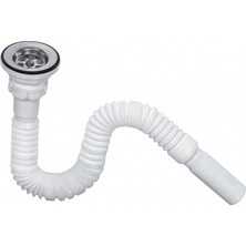 1001 Esnek Lavabo Sifonu - Körüklü Sifon Takımı 1 1/2" - Paslanmaz Çelik Süzgeçli ve Contalı - L