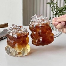 1001 Aee® 2 Adet Kulplu Boncuk Şekilli Cam Bardak – 350ML Borosilikat Üzüm & Kabarcıklı Tasarım