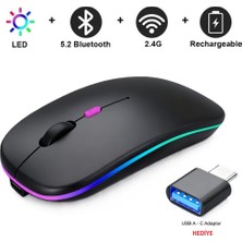 Glftech Ultra Ince Şarj Edilebilir Kablosuz Fare - Ios, Android ve Windows Uyumlu Sessiz Rgb Mouse