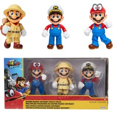 1001 Nintendo Mario Odyssey 3'lü Paket Aksiyon Figürleri - Kaptan Mario, Explorer Mario ve Mario ile Ca