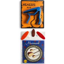 1001 Masterwork 0.18 Kısa Sap Saz Bağlama Teli Tam Takım ve Nemesis Fc-75 Saz Kaposu Mavi + 3 Adet Tez