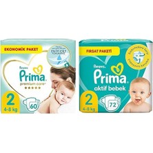 1001 Bebek Bezi Premium Care 2 Beden 60 Adet Mini Jumbo Paket & Prima Bebek Bezi Aktif Bebek 2 Numara 72